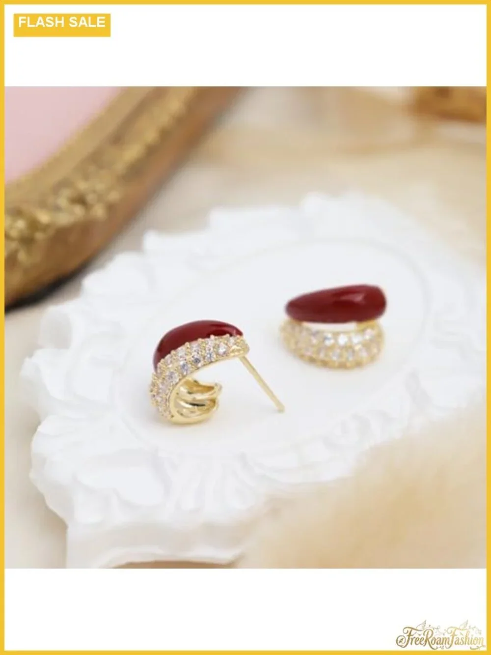 14K Gold Plated Double Hoop Earrings Dainty CZ Huggie Ear Stack